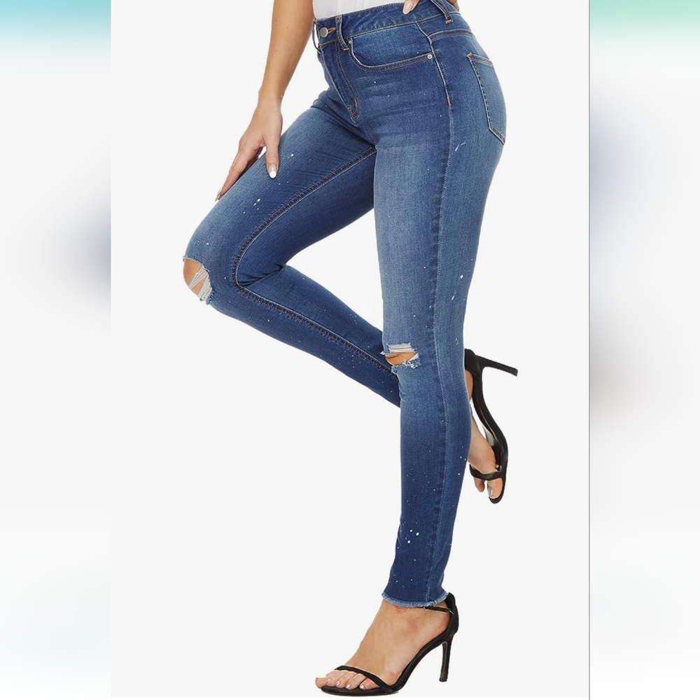 Women's Mid Rise Skinny Jeans Ripped Stretch Jeans Boyfriend Distressed - Picture 10 of 11